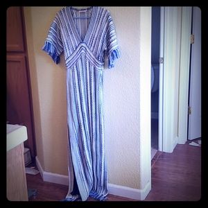 Tory Burch Blue White Fringe Long Dress